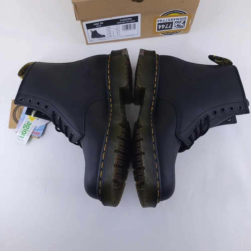 Dr. Martens Work Boots Mens 8 Womens 9 Black  1460 SR Slip Resistant Leather NIB